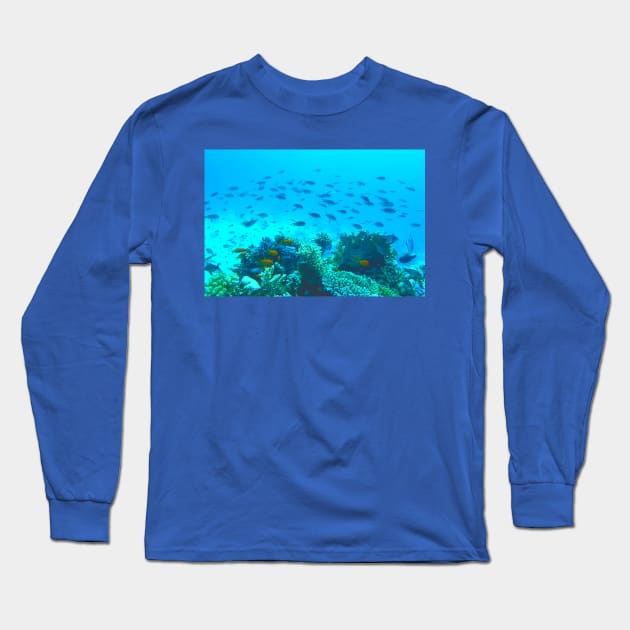 Tropical Fish Swimming Underwater in Blue Ocean Long Sleeve T-Shirt by Kate-P-